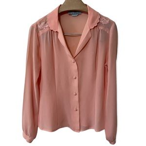 Vintage Embroidered Sheer Blush Pink Blouse